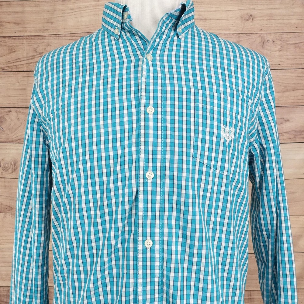 Chaps Shirt Mens L Blue Check Long Sleeve Button-Up Stretch Easy Care Pocket